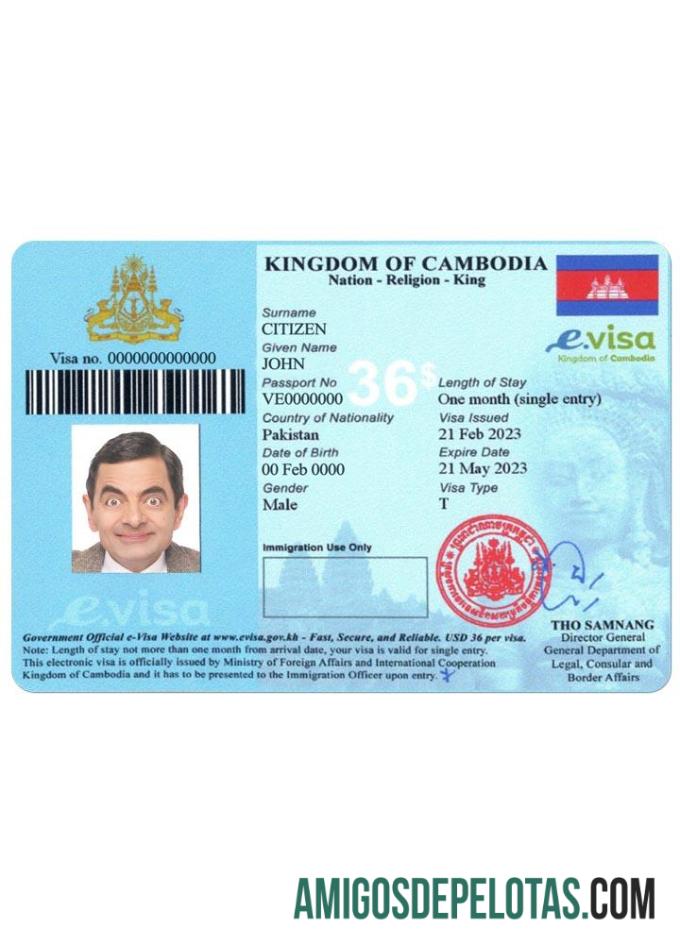 Visto de entrada no Camboja versão 2 modelo